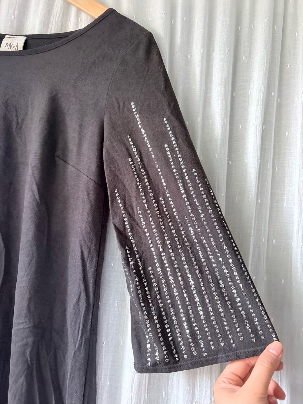 Saga Black Women's 3/4 Sleeve Dress Embellished Sleeves - Picture 2 of 5